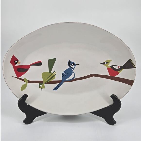Crate & Barrel Jane Dixon Marin Birds 15.5" Dish Oval Serving Platter Portugal - Picture 1 of 14